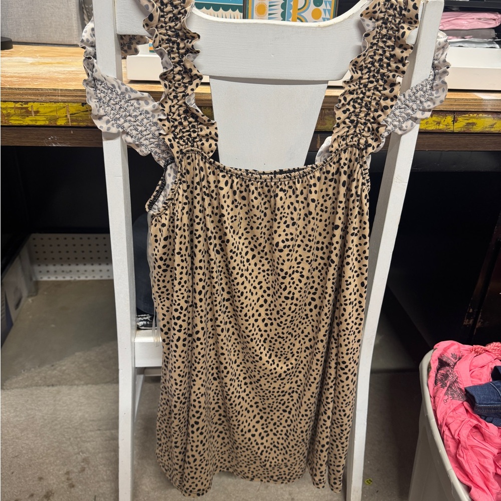 Chic Soul Leopard Print Ruffle Blouse
